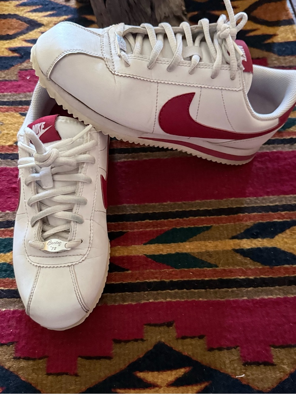 Nike Cortez ‘72 White Leather Sneakers with Red Swoosh - Size 5Y/W6.5